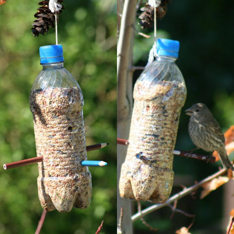 Steklenica-plastično upravitelj ptic DIY enostavno