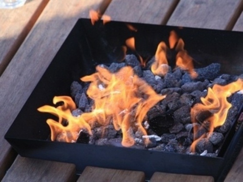 fiery fire squares bowl cut board wood floor coal