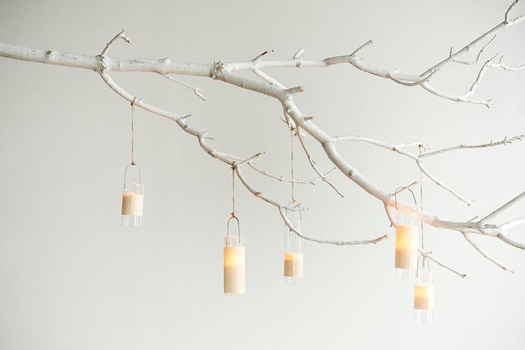 wooden branch decoration wedding table idea suspension luminaireslanterne