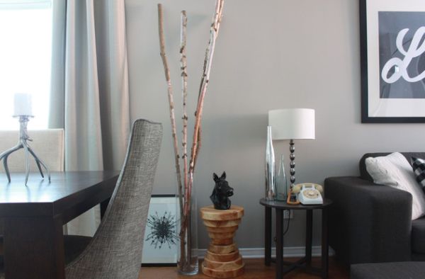 birch branches in a transparent vase