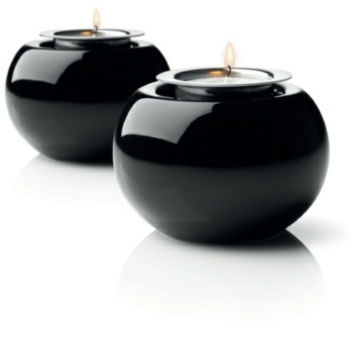 black brazier smooth ball fire reflective polished candle