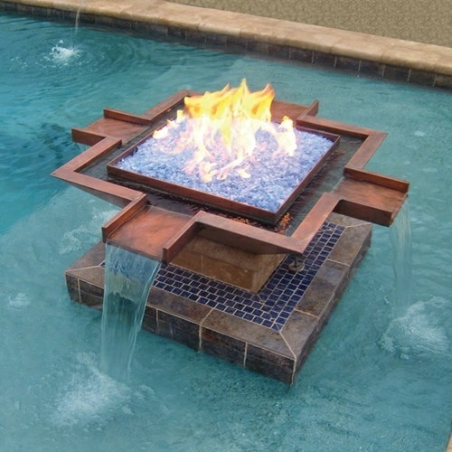 brazier basin fire fountain water pool sculpture terra cotta square fire