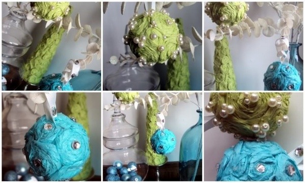 do-it-yourself-christmas-paper-balls-decorated-paper-blue-green-beads christmas bauble