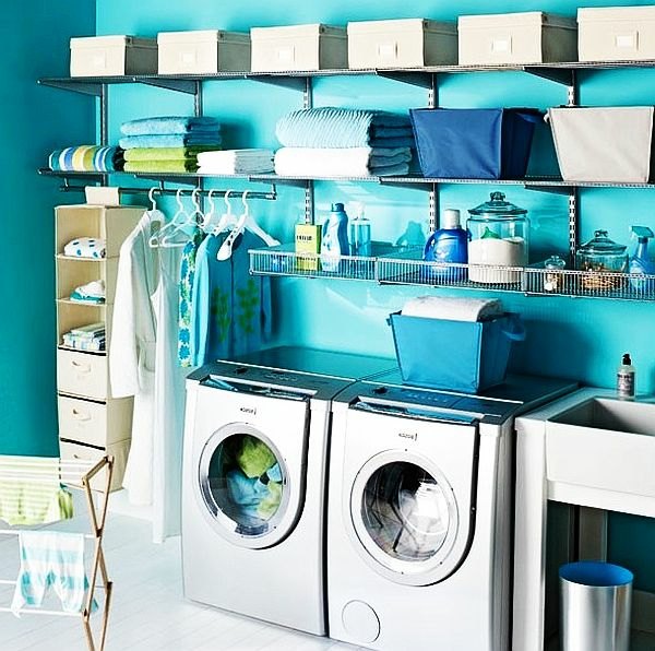 blue deco laundry room