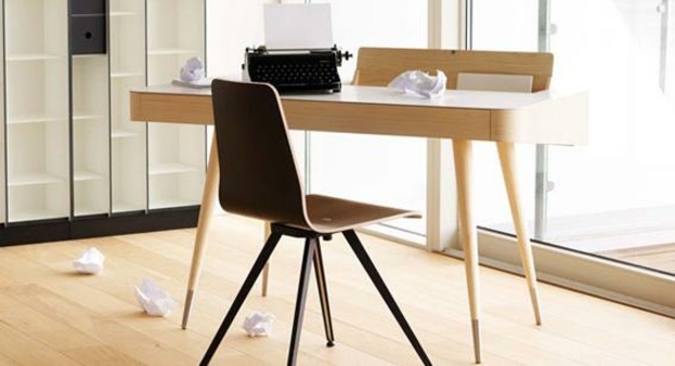 light wood desk clean lines minimalist design