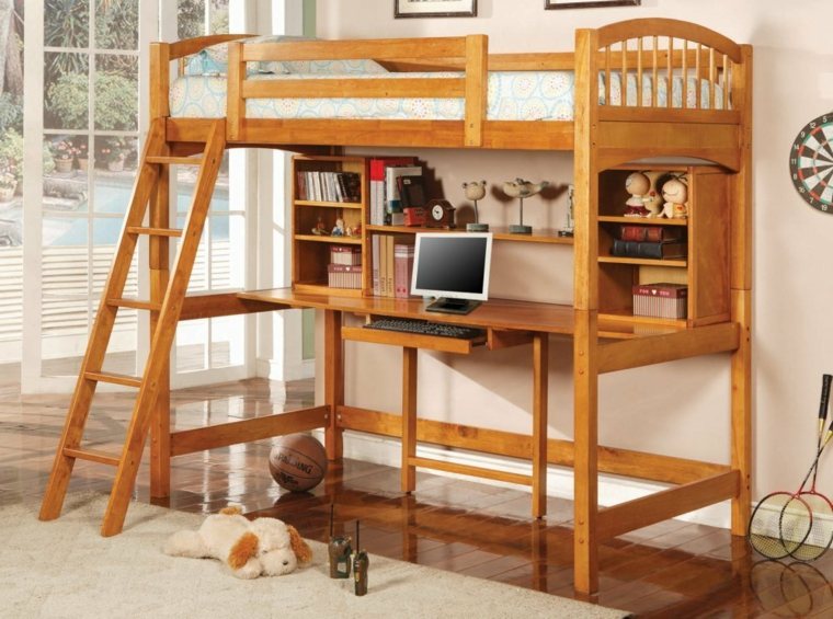 mezzanine wood desk bedroom child idea staircase wood floor mats deco