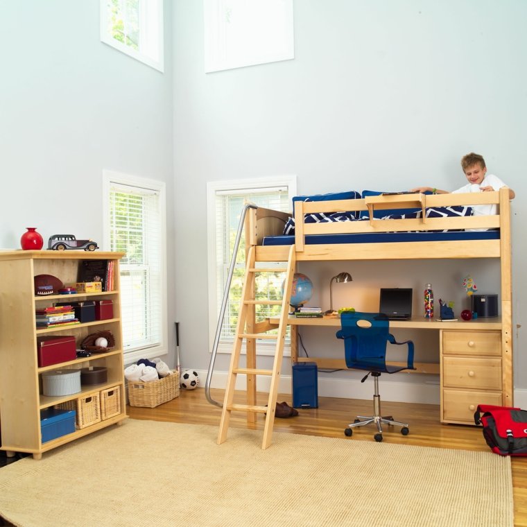 loft bed desk wood iidae storage floor mats yellow