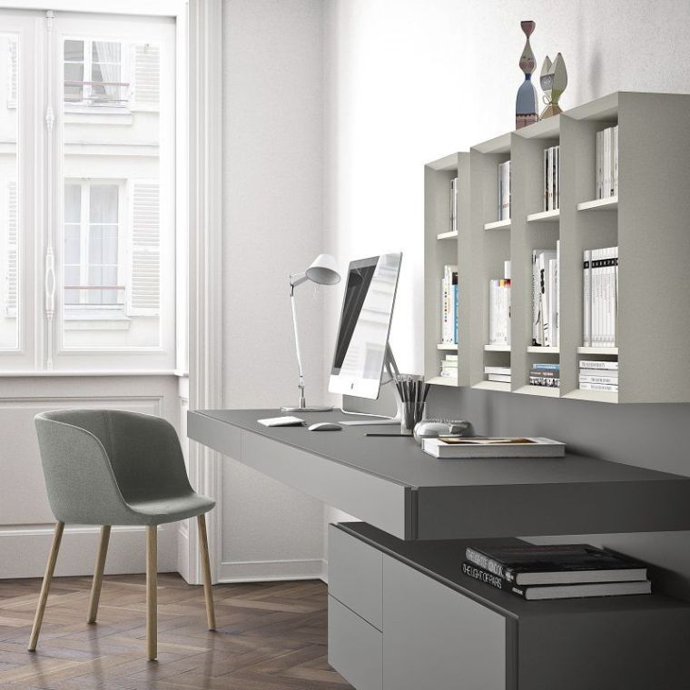 grått skrivbordsväggbord modernt högskåp