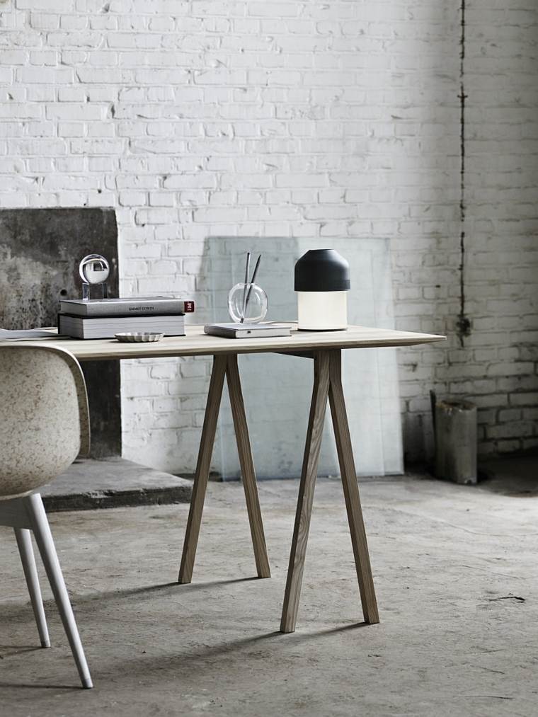 industrial tables and wooden desks