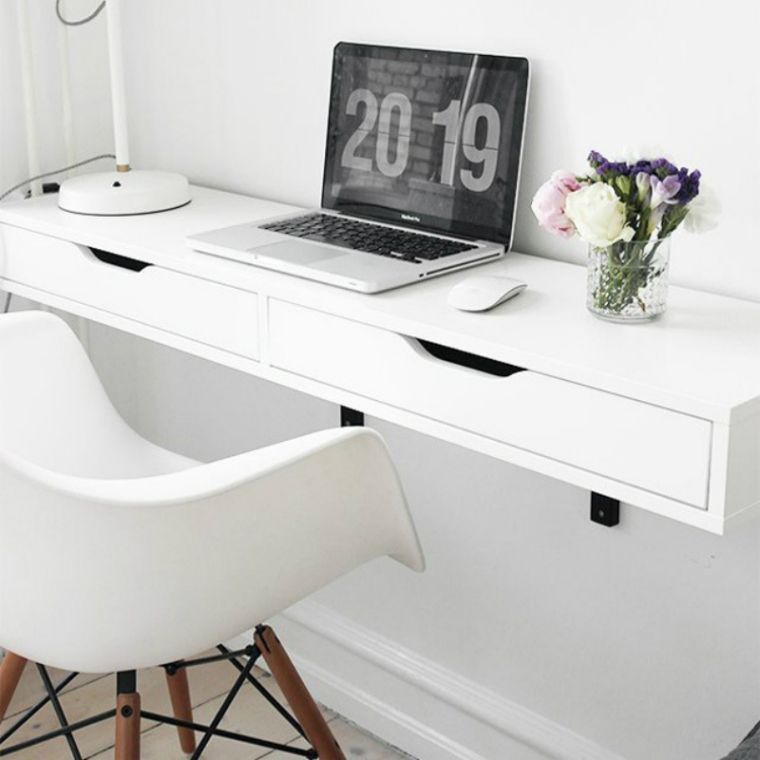hängande bordslådor små utrymme deco vita kontorsmöbler