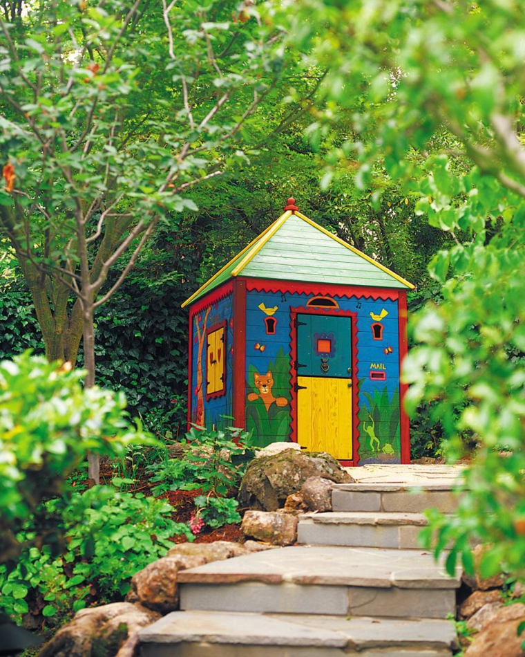 child-made wood-painting garden shed