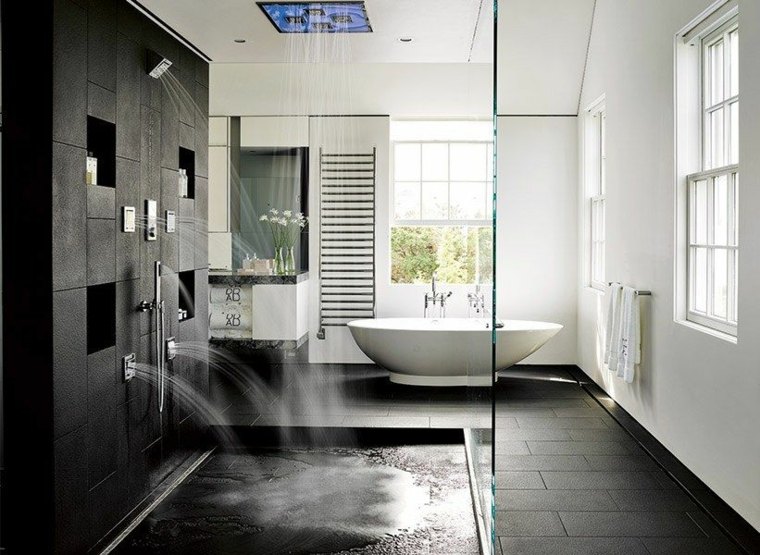 shower cabin glass deco black bathroom