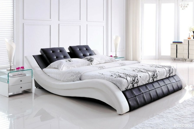 white leather design bed frame