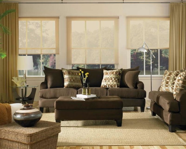 dark brown contrasts well the clarity of beige furniture