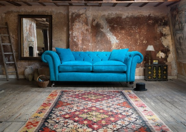 bright blue couch puts accent color in indoors