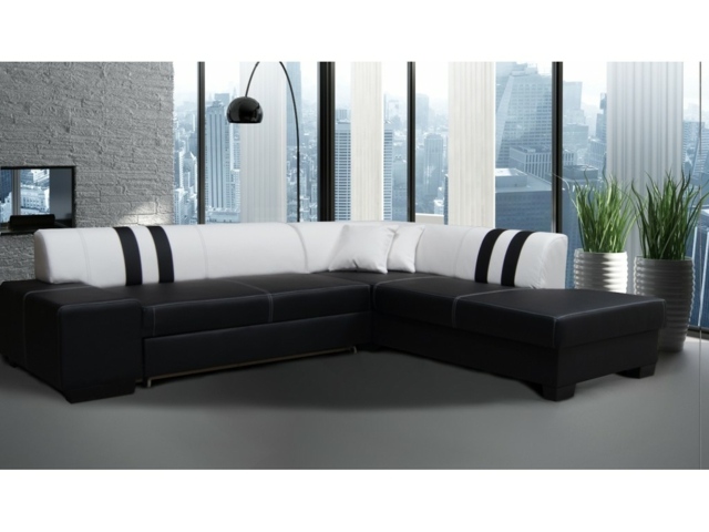 soffa d'angle noir blanc