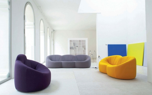 sofa chair-yellow-gray-purple room-comfort-complete-original-idea