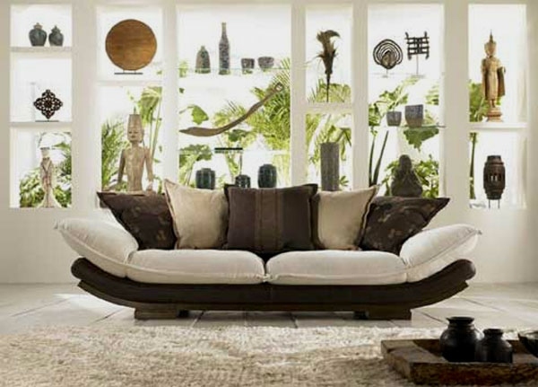 oriental inspired sofa neutral colors