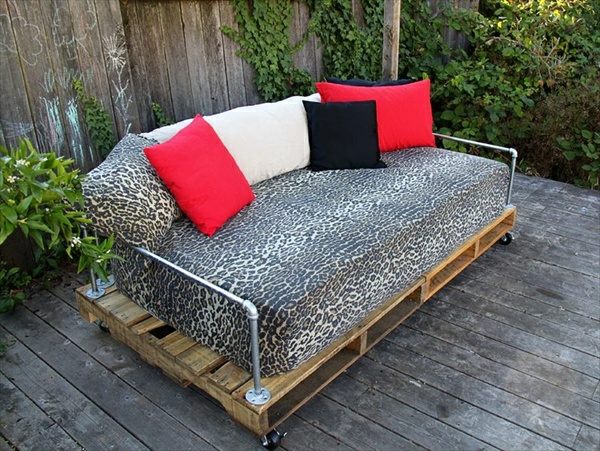 garden furniture idea cheap cushions red black white parquet outdoor idea