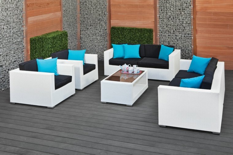 black white rattan garden lounges