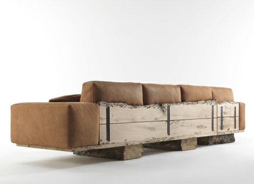 sofa design rustik træ læder