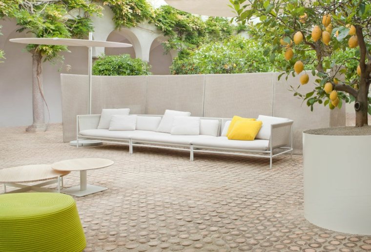 White Fabric and Stainless Canvas Garden Sofa by Paola Lenti