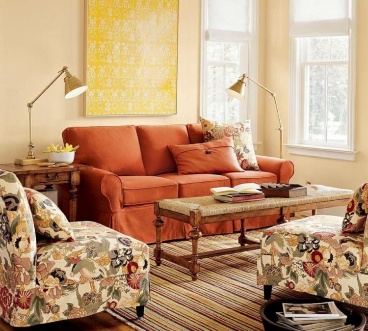 canape orange idea deco living room