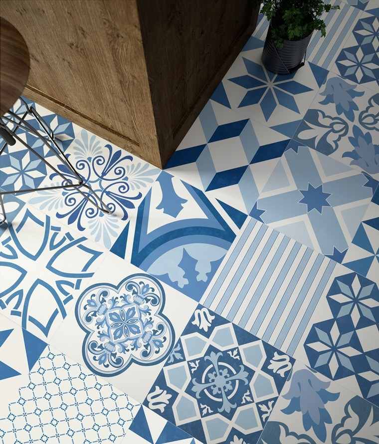 vinyl flooring imitation blue cement tile