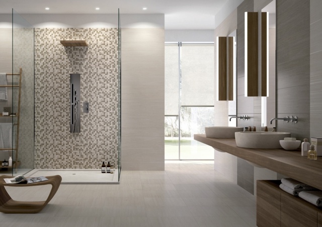 bathroom tiling idea imitation wood furniture bathroom wooden