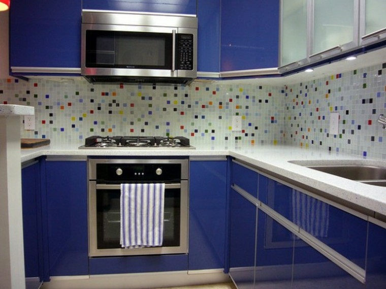 idea credence kitchen tiling white touch color furniture wood blue