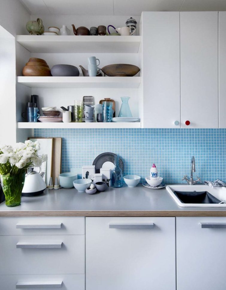 blue tile contemporary kitchen