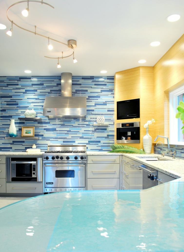 blue tile modern kitchen deco