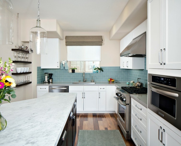 blue tile modern kitchen