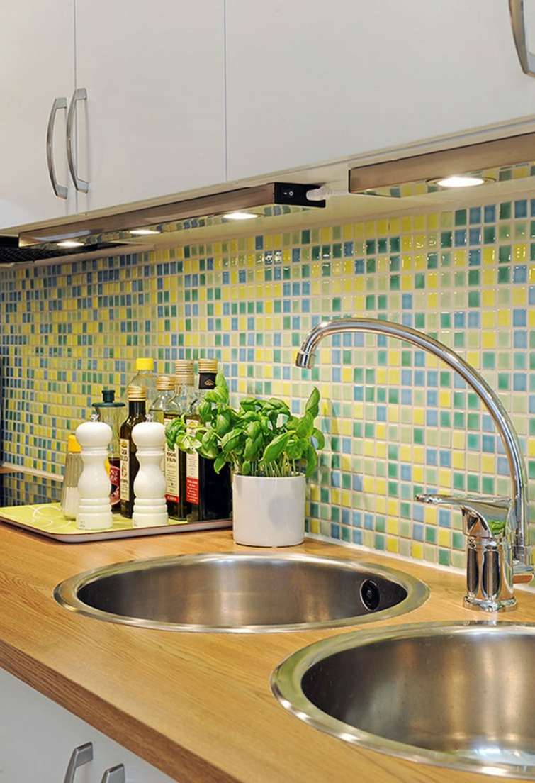 yellow blue kitchen tile