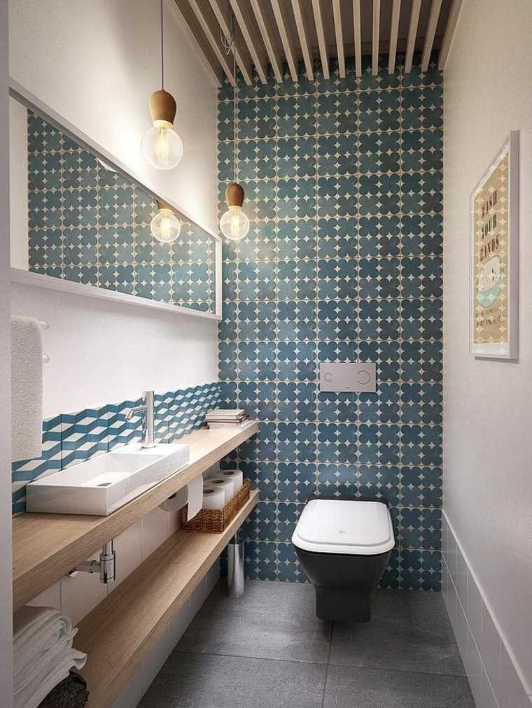 toilet tiled blue pattern idea modern hanging lamp deco wc