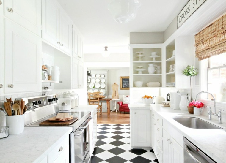 white and black checkered kitchen tile floor
