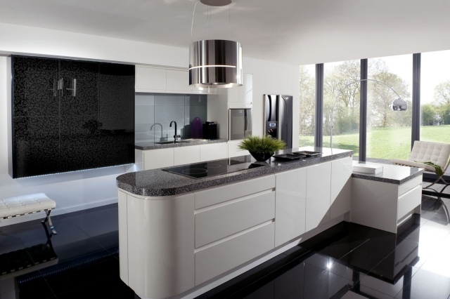 tiled kitchen-finish black-gloss-white-island-metal-accents