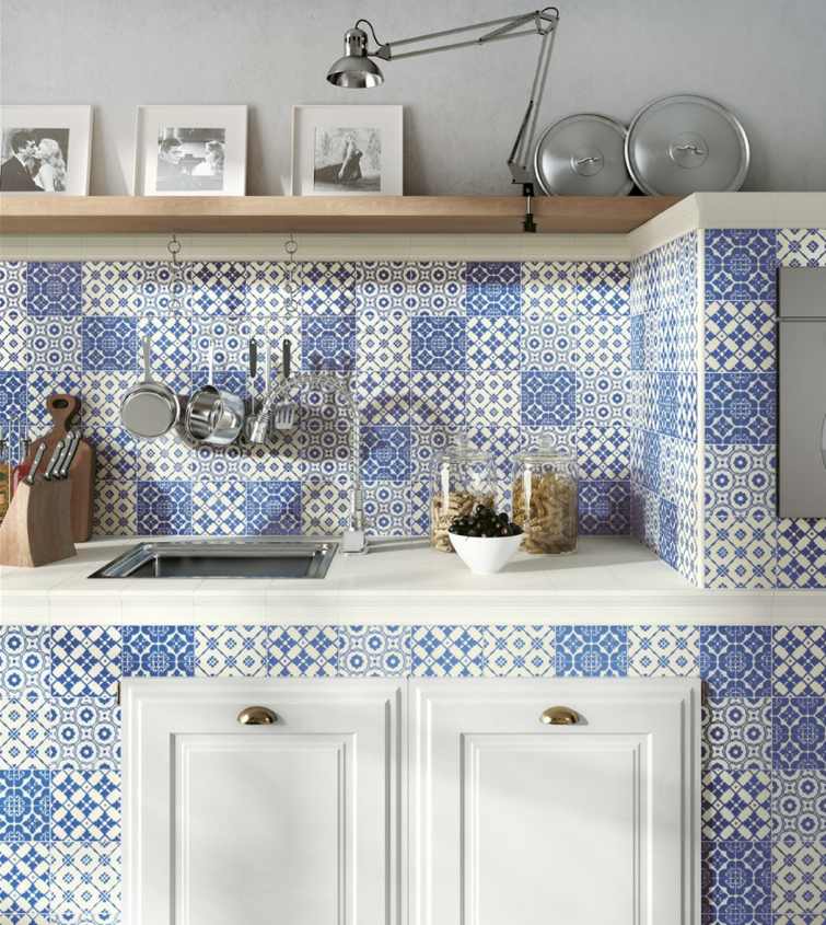 blue kitchen design tile