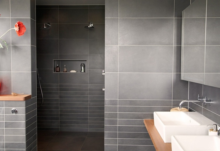 light gray modern shower tile