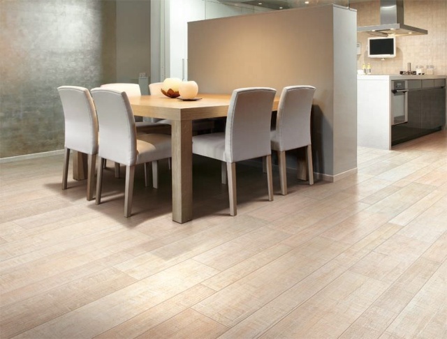 imitation tile-flooring-light beige-carpeted-chairs-white-table-wood
