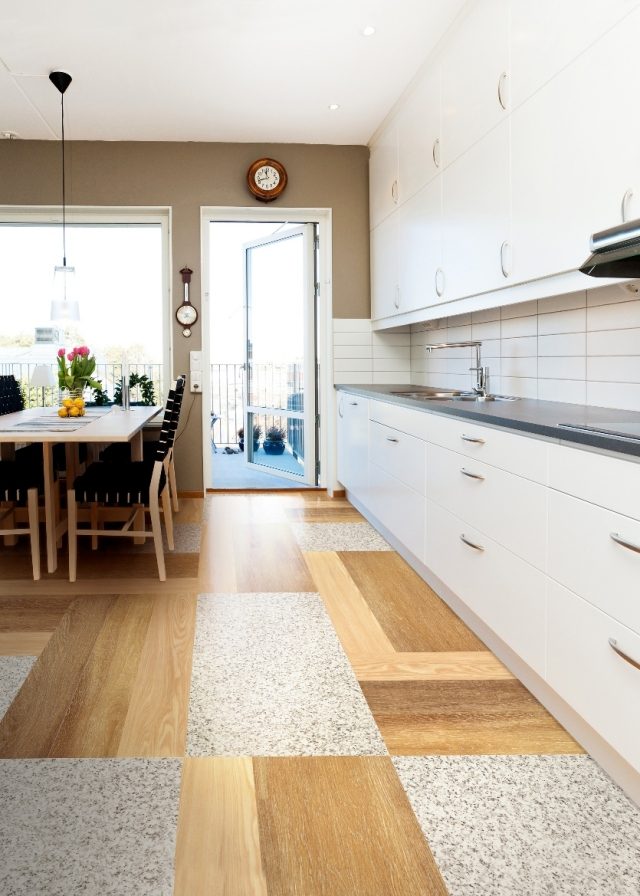 imitation tile flooring-light-tones-white-dining-room-open kitchen