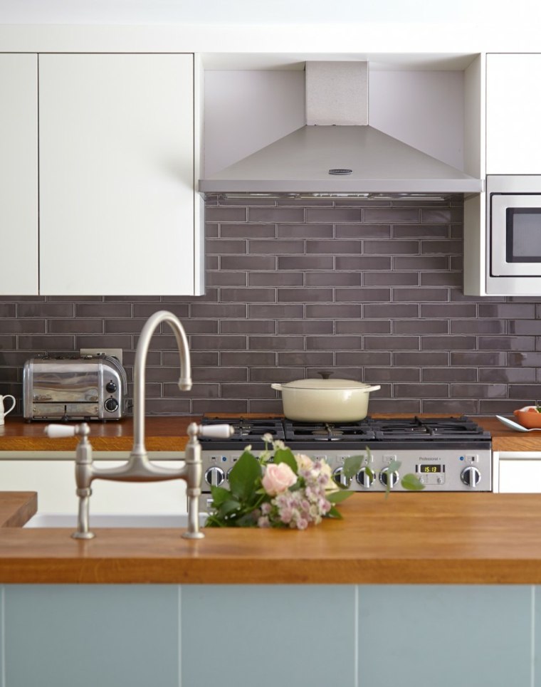 tile subway color kitchen backsplash island