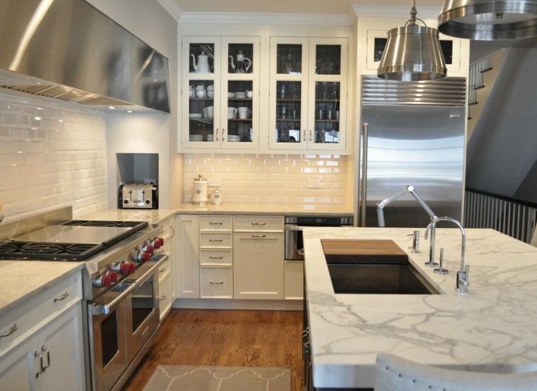 yellowish subway tile kitchen backsplash