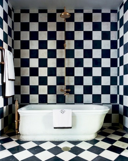 black tiling white floor wall bathroom bath