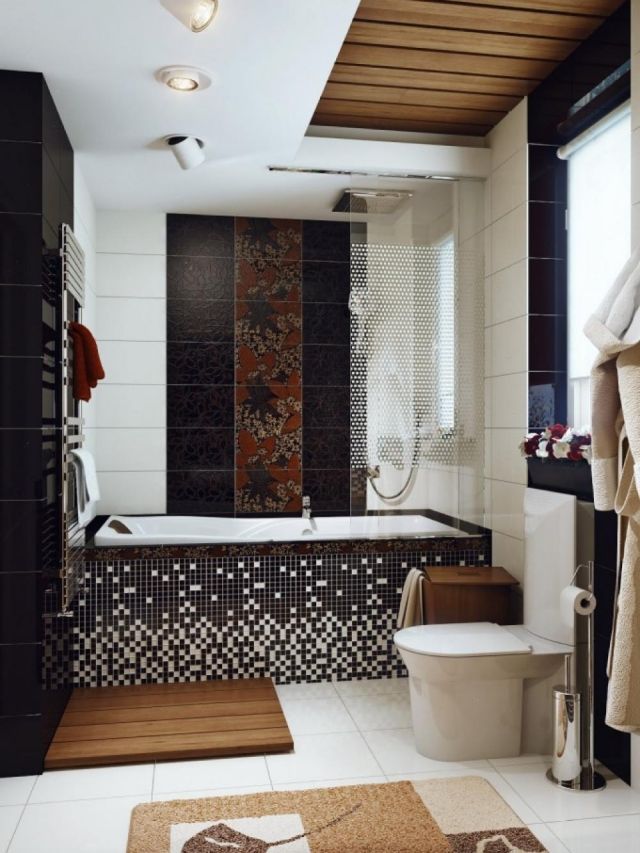 tile-mosaic-room-bathroom-wall-coating bath-black-white