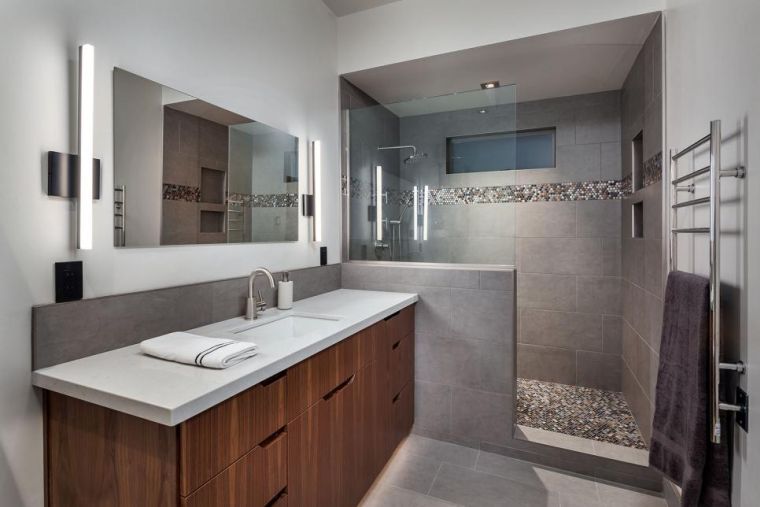 model bathroom deco wood wall gray