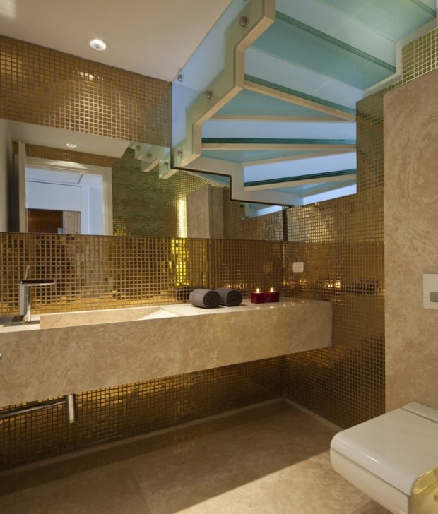 metallic golden bathroom tile