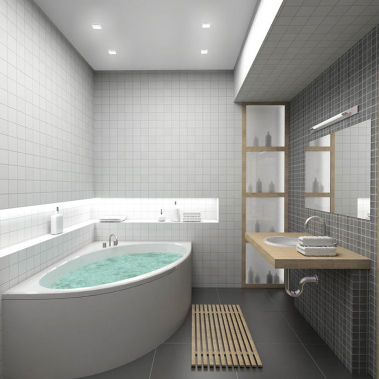 tiled bathroom light gray deco zen