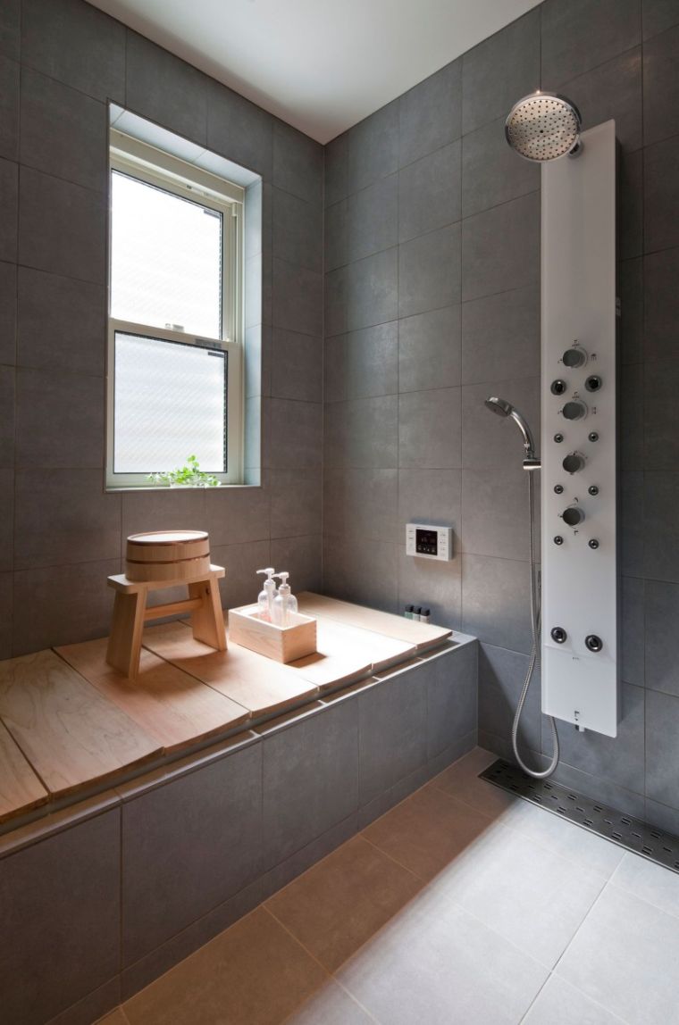 gray bathroom tile idea deco japanese style