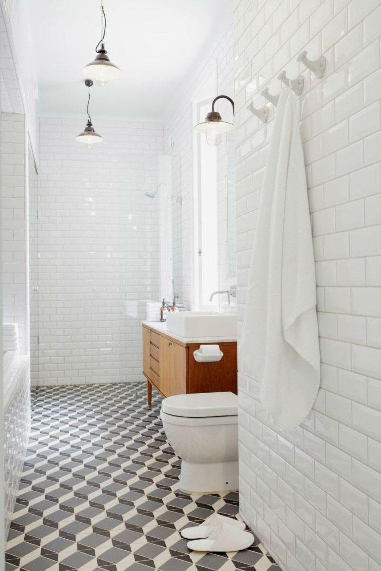 gray bathroom tile and wood tile-floor-3D